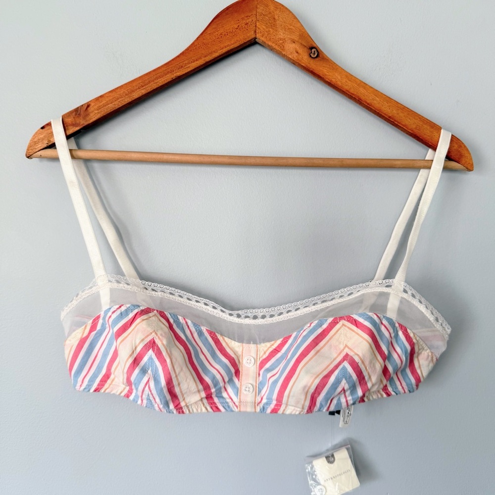 Anthropologie Lace-Trim Cotton Shelf Bralette Daydreamer Stripe Size XS